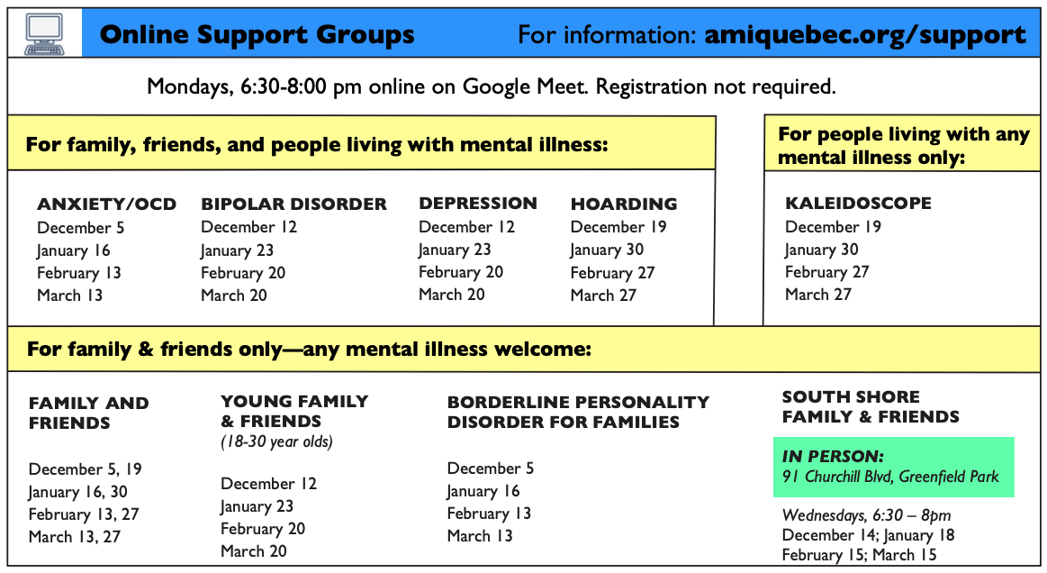 Support group listing for winter 2023